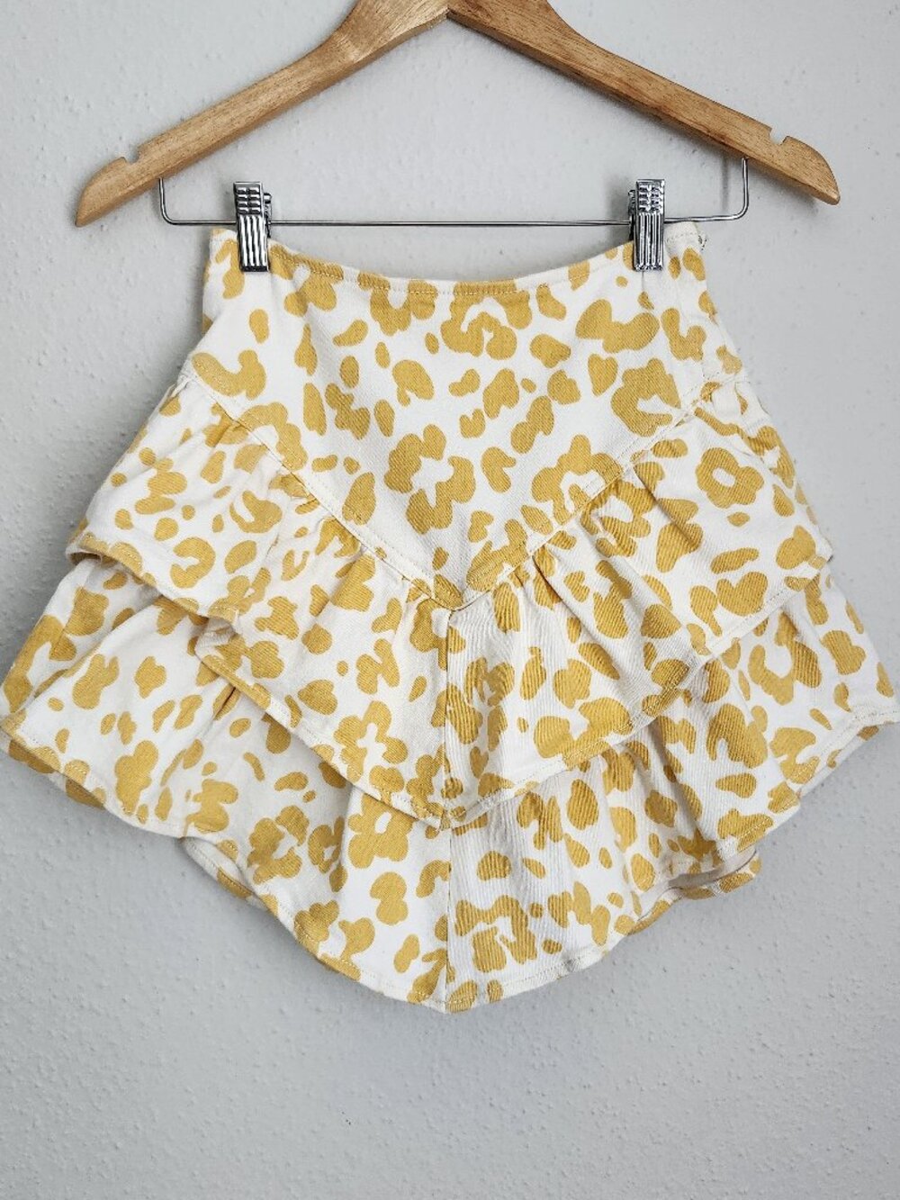 MOTHER The Ruffle Mini Denim Skirt Floral Leopard Waist 26